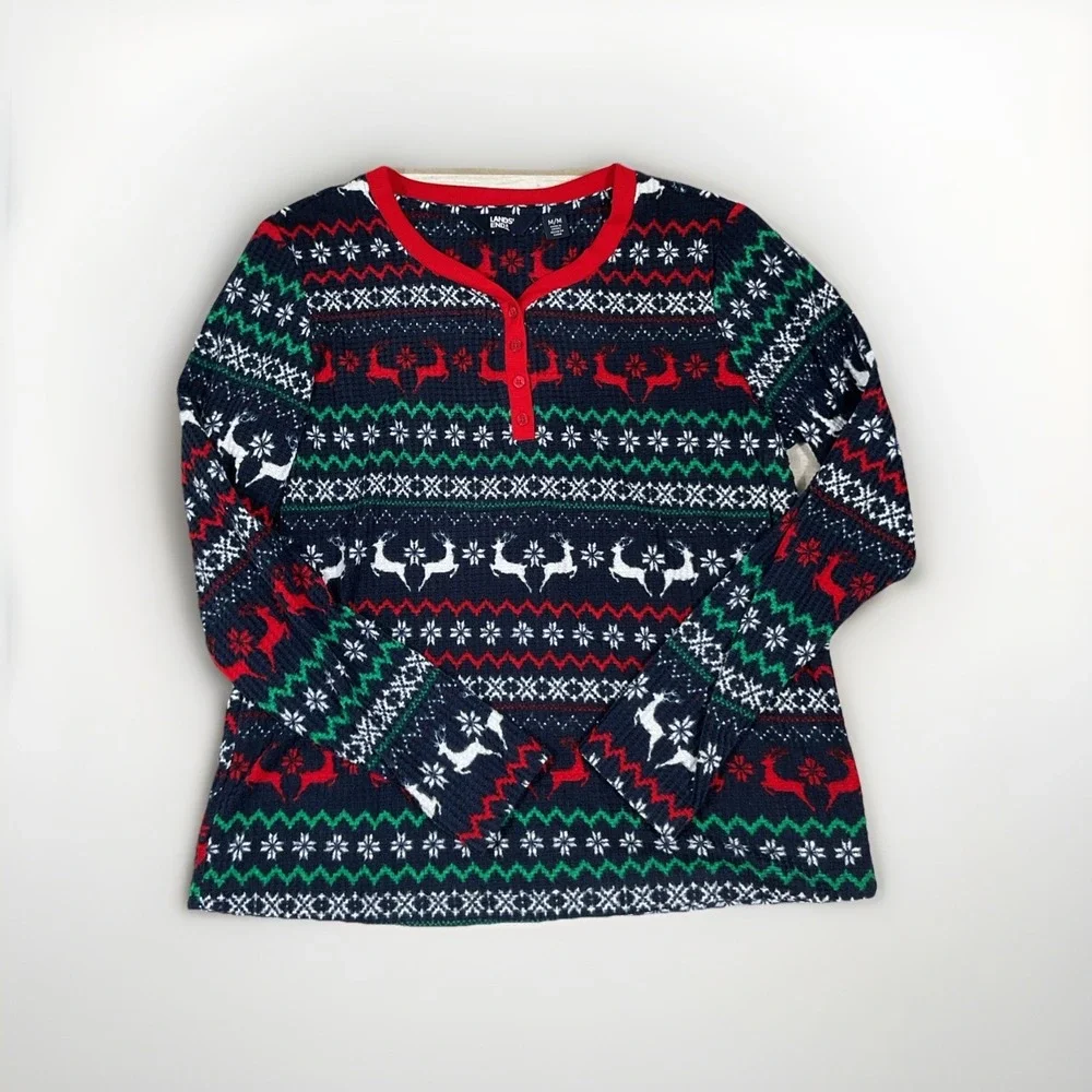Lands End Pajama Set Size‎ Medium 2 piece Fairisle Pattern Soft Cozy Stretch